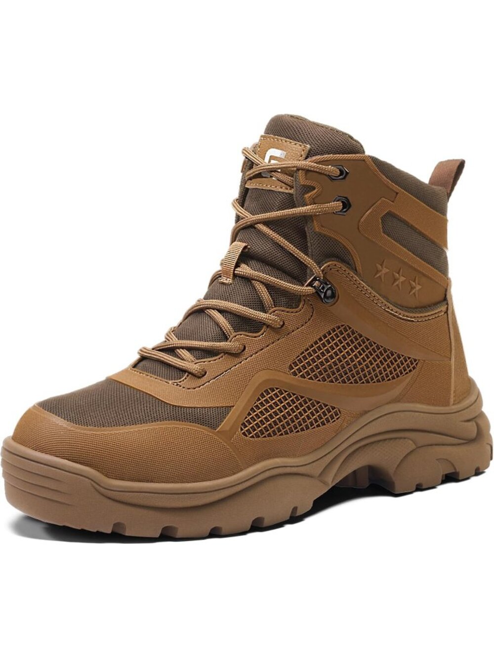 Mens Brown Breathable Shoes Casual High Top Steel Toe Non Slip Hiking Boots